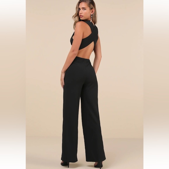 Lulu's Chic Black Deep V-Neck Jumpsuit - Picture 2 of 5